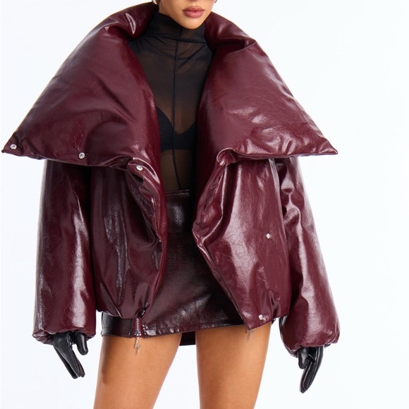 Fashion Nova Deep Burgundy Puffer Jacket - Picture 2 of 7